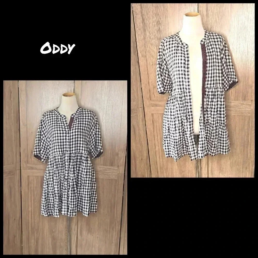 Free fit Black and White Checkered Button down Top Dress